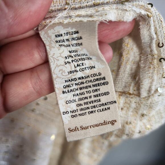 Soft Surroundings Glamour Topper SZ PL Cream Gold Sequin Lagenlook Coastal Beach - Picture 10 of 12